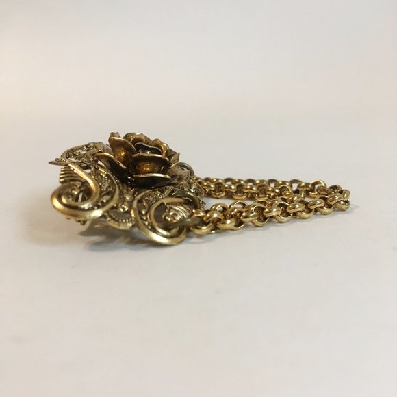 Rose Pin Brooch Vintage Ornate Scroll Filigree - Picture 4 of 6